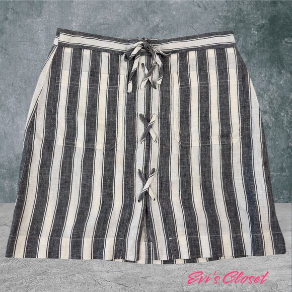 MADEWELL Lace Up Linen Cotton Blend Skirt Size 0 Gray White Lagenlook Mini NWT - Picture 2 of 12